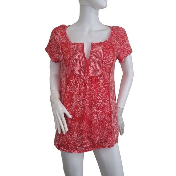Lucky Brand Tops - Lucky Brand Womens Top Blouse Size S Hot coral   short sleeve v neck 35